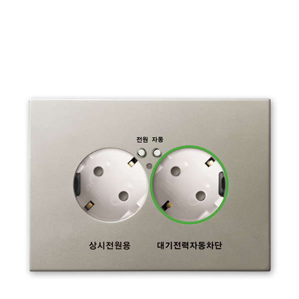 대기전력자동차단 가로형 45°2구 콘센트(상시1+대기1)